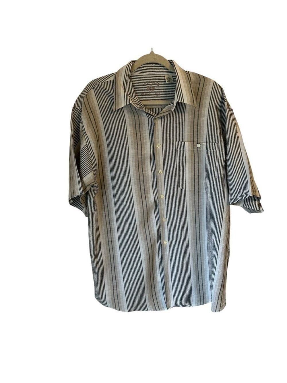 Marquis Men’s Short Sleeve Button Down Striped Linen Blend Shirt Size Large